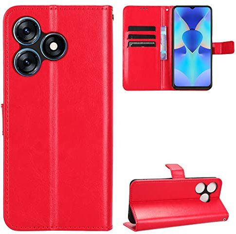 BellaCase Tecno Spark 10 4G Coque [Étui Portefeuille] [Fonction Support] [Slots pour Cartes] [Couverture à Rabat Magnétique] Compatible avec Le Smartphone Tecno Spark 10 4G(Rouge)
