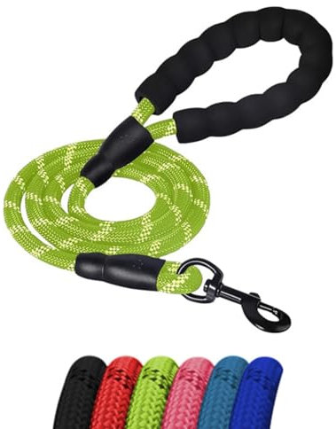 ProBytes 1.2M Dog Lead - Reflective Thread Safety Design, 360° Swivel Lobster Claw Clip/Hook, Easy Grip Padded Handle, Heavy Duty & Waterproof, Leash, Rope, Harness, Small Medium Large Pets - Green