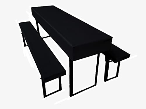 Bierzeltgarnitur Auflage (3er Set) aus 1x Tischdecke und 2X Bierbankhussen. Größe und Farben wählbar. (110 x 60 cm, Schwarz)