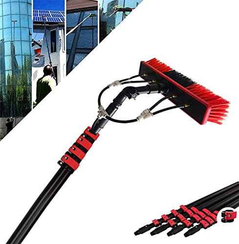 Gguwug teleskopstange Aluminium pv mit 55cm bürste Wasserführung Teleskop-Waschbürste Photovoltaik-Reinigung, Flexible Brush Head von 180°ändern für autowaschbürste,Fenster
