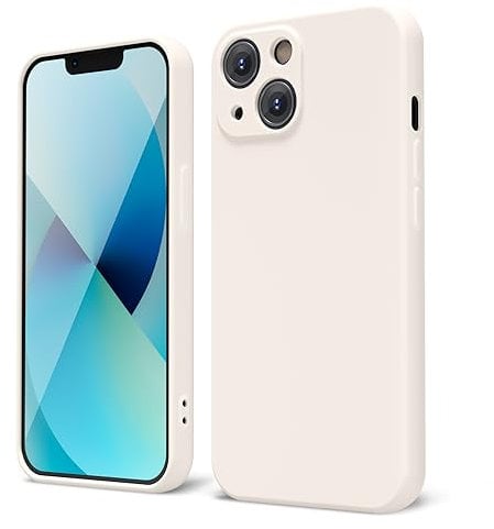 oakxco Designed for iPhone 13 Mini Phone Case Liquid Silicone Grip, Cute Thin Slim Soft Rubber TPU Plain Smooth Gel Cover for Women Girl Aesthetic, Matte Solid Protective & Shockproof, Beige Stone