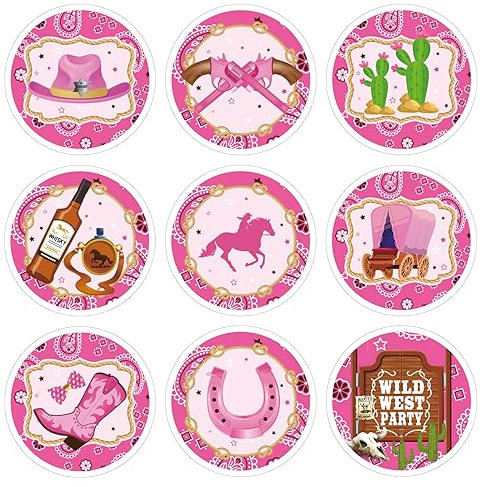 Qpout 180pcs Cowgirl Stickers,Pink Cowgirl Hat Cowgirl Boots Stickers,Perfect for Water Bottle Laptop Klebeaufkleber Hut Western Aufkleber für Wasserflaschen Umschläge Karton Etikett Aufkleber