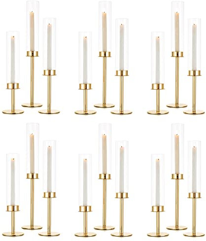 Sziqiqi 18 Pièces Bougeoirs avec Verre pour Centre de Table Mariage - 48cm Grands Chandeliers en Métal Moderne Photophore Hurricane Decorative pour Cheminée Table à Manger Maison Décor