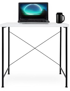 Absolute Deal Compact Corner Workstation - Versatile Home Office & Gaming Desk for Small Spaces - 80x50x75 cm - White Wooden Top/Black Legs