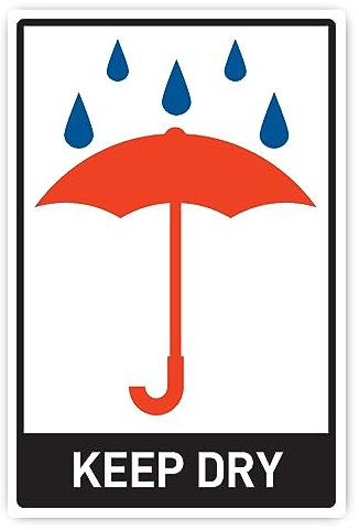 Aufkleber: 300x200 mm, 1 Stück - Kennzeichnung von Versandstücken - vor Nässe schützen - trocken halten - keep dry - ADR/GHS/DGR/UN
