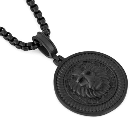 Akitsune Imperator Anhänger inkl. 90cm Kette | Halskette Damen Herren Edelstahl Löwe Kraft Macht Coin Dog Tag - Mattschwarz