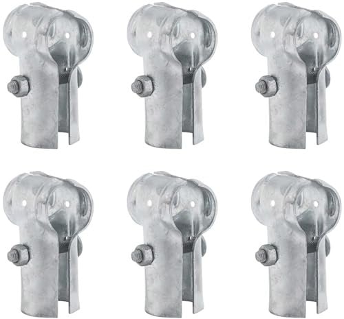 POASLWIKQ T-Rohrschellen und -verbinder, Endschienen-T-Klemme (3,5 x 3,5 cm), Kettenglied-Zaunpfostenhalterungen, verzinkter Stahl, 6 Sets