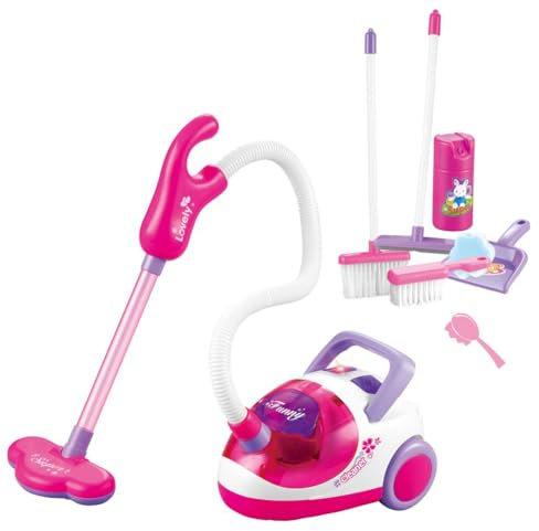 BAKAJI Set Aspirapolvere Giocattolo per Bambini Colore Rosa con Tantissimi Accessori, Giochi di Emulazione, Kit Pulizia Lavori Domestici Interattivi con Luci e Suoni Realistici