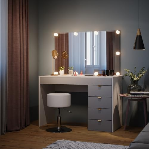 Vicco Schminktisch Elise, Weiß/Grau/Grau, 115 cm