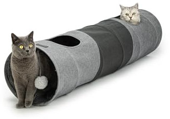 lionto Tunnel pour Chat avec Balle de Jeu, 30 x 130 cm, Tunnel de Jeu Pliable et Extensible en Fausse Lin, Facile d'entretien, Jouet Robuste, diamètre : 30 cm