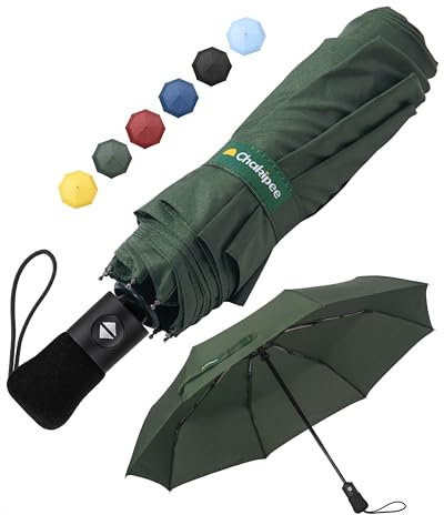 Chakipee Paraguas Plegable Antiviento Hombres - Paraguas Verde Resistente al Viento, Paraguas Automático Portátil Compacto de Viaje, Revestimiento de Tela 210T