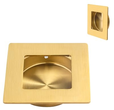 Homotek Lot de 2 poignées de porte coulissante encastrées en acier inoxydable pour porte de placard – 7,4 cm de diamètre – Poignées affleurantes pour poche, contournement, porte de grange (or brossé)