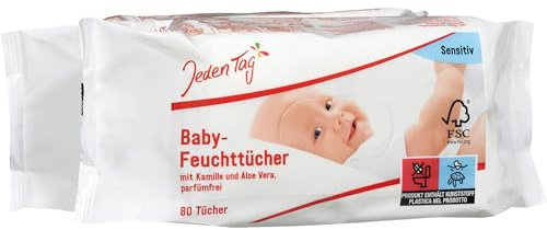 Jeden Tag Baby Feuchttücher Sensitiv mit Kamille & Aloe Vera 2x 80 Tücher | Parfümfrei, Pflegt und reinigt empfindliche Haut, pH Hautneutral, Sanfte Sauberkeit für Ihr Baby. (1er Pack)