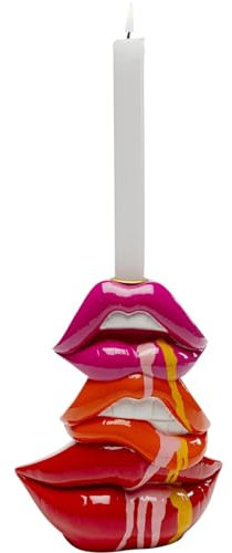 Kare Design Kerzenständer Lips, Rot, Lippen, handbemalt, Unikat, für Stabkerzen, Deko Objekt fürs Wohnzimmer, für Regale, Kleiner Kerzenhalter, 17x21x7 cm (H/B/T)