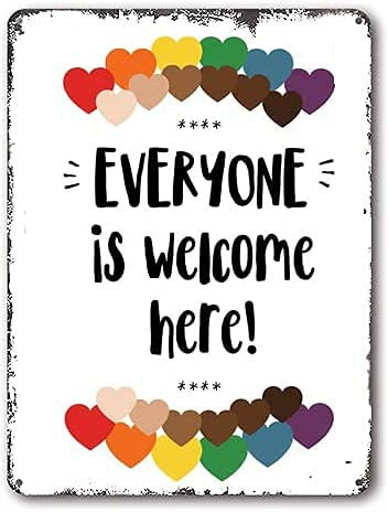 „Everyone is Welcome Here-Poster, Klassenzimmer-Metall-Blechschild, Klassenzimmer-Dekoration, Regenbogen, Freundlichkeit, Berater, Diversität, Stolz, Inklusion, Wanddekoration, Plakette, 20,3 x 30,5