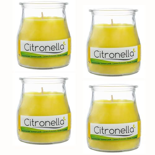 4 Stück Duftkerzen Citronella im Glas 7x6cm, Duftkerzen 24 Stunden Verbrennung