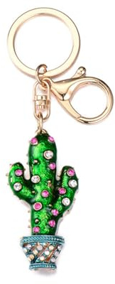shilipu Cactus Crystal Rhinestone Keyrings Green Plant Key Chains Rings Sparkling Charm Rhinestones Metal Alloy Key Ring Key Holder Purse Bag for Car Lovely Keychains