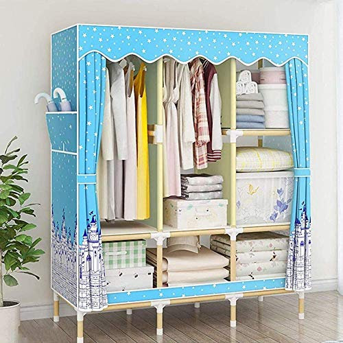 Kleiderschrank Tragbarer Kleiderschrank aus Segeltuch mit Metallregalen und staubdichtem Vliesstoffbezug für Schlafzimmer, Wohnzimmer, Gepäck, Kleidung,II
