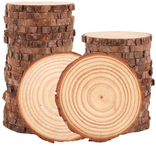 LDXDRU 25 Stück Holzscheiben 11-12cm Durchmesser Holz Log Unvollendete Rund Baumscheiben 1cm Dicke Dünne Holzscheibe, Ohne Loch Natürliche Holzplatte zum Bemalen Dekoration Handwerke