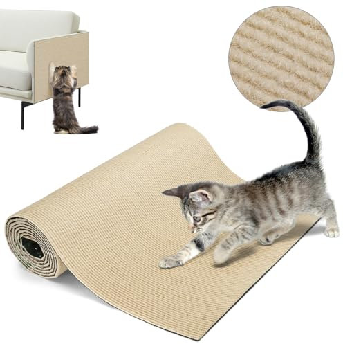 RenSheng Alfombrillas Rascadoras para Gatos, Alfombrillas Rascadoras para Gatos Autoadhesivas, Tapete Rascadoras para Gatos Cortables(Caqui, 40x200cm)