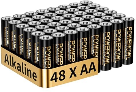 POWEROWL Batterien AA Alkaline Hochleistungs 48 Stück 1,5 V langlebige AA Batterie 10 Jahre Haltbarkeit (Nicht wiederaufladbar)
