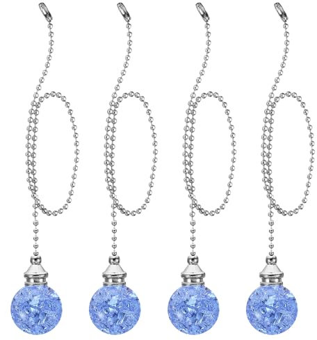PATIKIL 21 Inch Ceiling Fan Pull Chain Extender Sets, 4 Pcs Crystal Ice Crack Ball Beaded Ball Fan Pull Chain with Ball Chain Connector, Light Blue