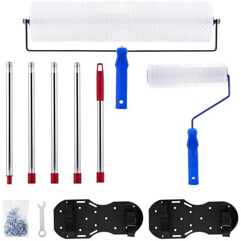 MXBAOHENG Kit de herramientas de autonivelación de cemento con 2 m extraíble Mango 22/46 cm Rodillo de Púas Autonivelante con Púas de 28 mm Kit de herramientas autonivelante con Zapatos con Puntas