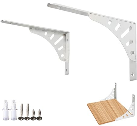 2er-Pack schwebende Regalhalterungen, robuste dreieckige Regalhalterungen aus Edelstahl mit rechtem Winkel, wandmontierte Regalträgerhalterungen für Gerüste, mit Schrauben, Silber (250 mm (9,8 Zoll)