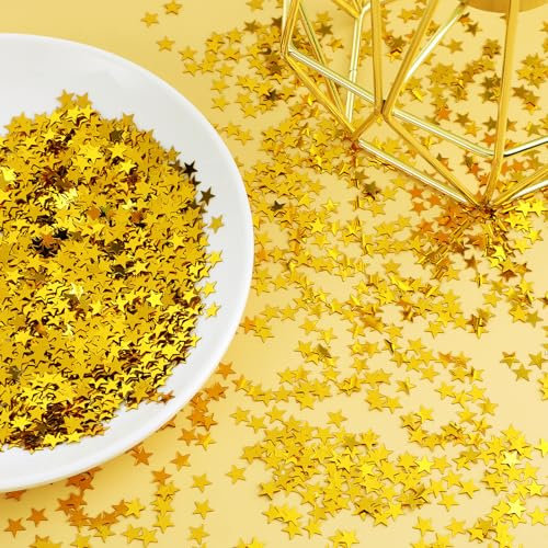 Piriuuo 3000 Stück Sterne Konfetti Gold, Glitzerstern Partykonfetti Glitzer Sterne Deko, Stern Weihnachten Tischdeko, Sterndekoration für Hochzeit Jubiläum, Halloween, Geburtstag, Hochzeit, Party, DIY