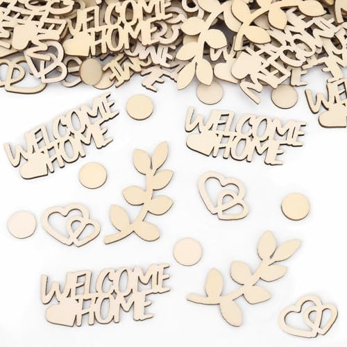 GoldRock Confeti de madera para el hogar, tamaño grande, 1,5 – 6,5 cm, 100 unidades de confeti de bienvenida al hogar, decoración para el hogar, decoración de mesa de bienvenida a casa, decoración de