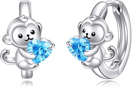 VONALA Affe Creolen Ohrringe, 925 Sterling Silber Tier Schmuck mit Blau Zirkonia für Damen Mädchen Kinder