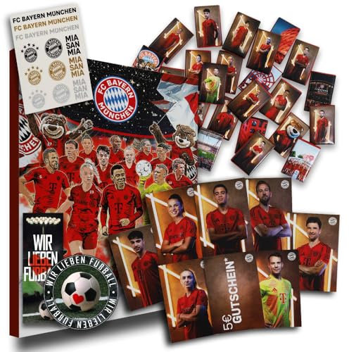 FC Bayern München Schokoladen Adventskalender XXL mit Autogrammkarten der FCB Stars & Aufkleberkarte FCB (L & A Wir)
