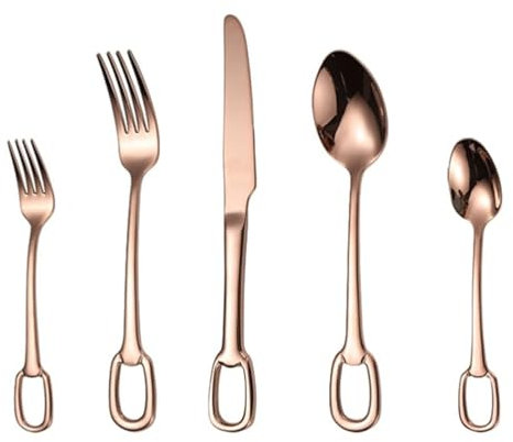 PZEOB Cubiertos Juego de Cubiertos de 5 uds., Cuchillo, Tenedor, Cuchara, Juego de Cubiertos con Agujero Colgante Creativo, vajilla de Acero Inoxidable, Tenedores de Cena a la Moda Fácil de Limpiar