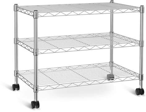 Simple Deluxe 3-Shelf Heavy Duty Storage Shelving Unit, With Height Adjustable Shelves and Levelling Feet, 340 kg Max Weight, 60W×35D×55H cm, Chrome