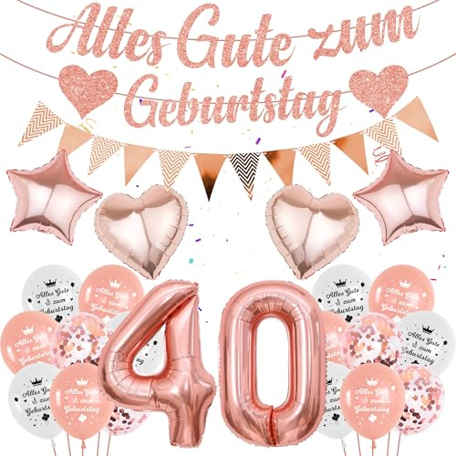 luftballon 40 Geburtstag Frauen Rosegold - 58 Stücke 40 Jahre Geburtstagsdeko Frau, Zahlen 40 Ballons Deko Alles Gute zum Girlande Folienballon Banner für 40. Geburtstag Roségold Dekoration