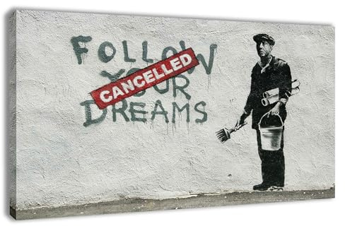Kunstbruder Wandbilder Banksy Urban Streetart Quer, Home Deko Wohnung Bild Wohnzimmer Bilder Leinwand Graffiti kunstdrck - Moderne Mood Bilder Bunt (Banksy_Dreamcancel, 60x80 cm, Quadratisch)