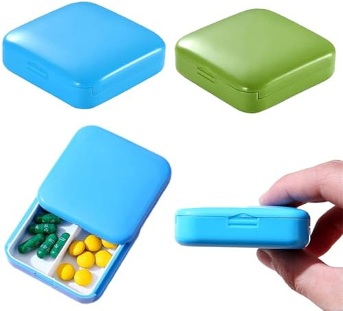 COYUN 2 Stück Tablettenbox mit 2 Fächern, Tragbares Reise Pillenetui, Mini Pillenbehälter für die Handtasche, Kompakter Reise Medizin Organizer für Vitamine, Nahrungsergänzungsmittel