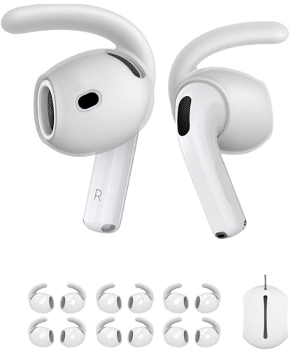 Mizi [6 Pair] Silicone Ear Hooks for AirPods 4th Generation 2024 [Added Storage Pouch][NOT Fit in Case] Anti-Slip Sport Ear Tips Grip Accessories - White