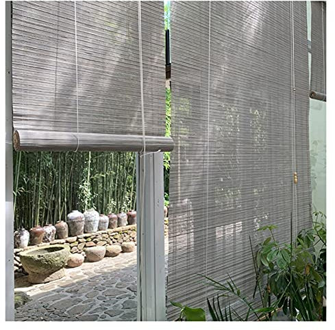 Store enrouleur en bambou pour terrasse, pergola, porche, extérieur, gris, filtrage de la lumière, avec crochet, 100 x 140 cm de large, fenêtre et porte pour améliorer votre espace extérieur.