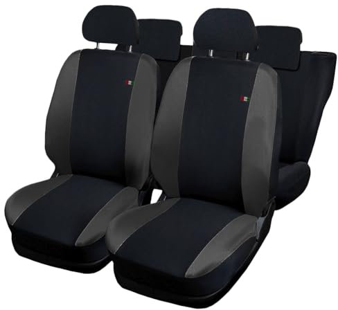 Susy Shop Coprisedili Auto Compatibili Per Grande Punto 5 Porte, Set Completo Di Fodere Anteriori e Posteriori Con Schienale Posteriore Diviso 1/3, Lavorazione MADE IN ITALY (Nero/Grigio Scuro)