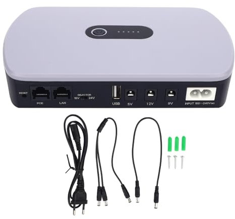 Construcción de Batería de UPS, 12V 1A 10400mAh Fuente de Alimentación Ininterrumpida con 4 Salidas, Fuente de Alimentación de Batería de Respaldo para Enrutador, Módem, (Enchufe