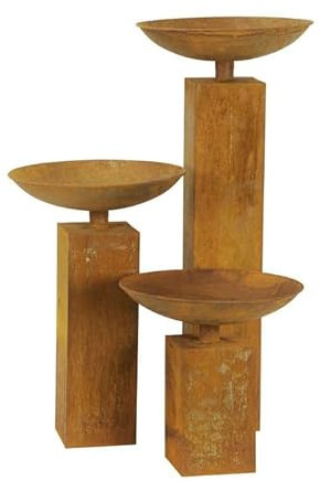 ecosoul Rustikale Garten-Dekosäule mit Pflanzschale, Metall mit Edelrost-Optik, in 3 Größen erhältlich (groß: D/H: 37/87cm)