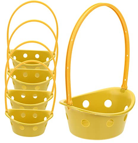 Cestino Portafiori in Plastica con Manico 5 Pezzi Giallo | Bouquet di Crisantemi, per Cimiteri e Sacrifici, Uso Semplice e Struttura Robusta