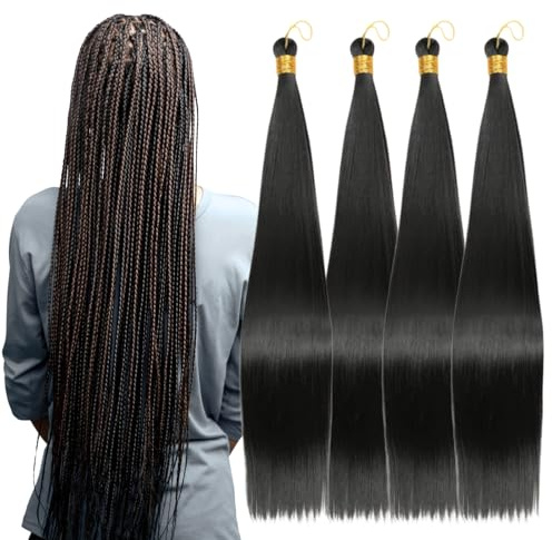 DeOlive Bone Straight Braiding Hair, 24 Inch Pre-Stretched for Knotless Braids – Silky Synthetic, Itch-Free, Tangle-Free Hair Extensions for Micro Braids, Easy Braid (Off-Black)