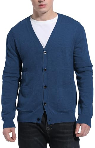 VanKee Cardigan da Uomo Maglieria Scollo V Cardigan con Tasche Cotone a Maniche Lunghe Maglione Elegante e Casual Giacca Leggera per Ufficio e Appuntamenti Taglie S-XXL