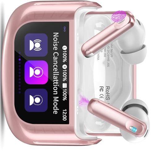 Thunelec Auriculares Inalambricos Bluetooth, 48H Auriculares Bluetooth 5.4 con Pantalla Táctil LED Rosa