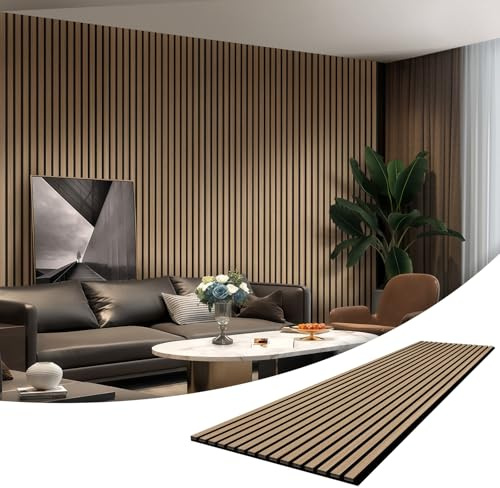 AKK-ART Akustikpaneele Holz 240x60cm(5,76m²),4 Pack Wandpaneele mit Holzfunier & Filz,Holzpaneele Wand für Zuhause & Büro-Großflächige Abdeckung Dekorative Wandverkleidung Innen Eiche Geölt#16