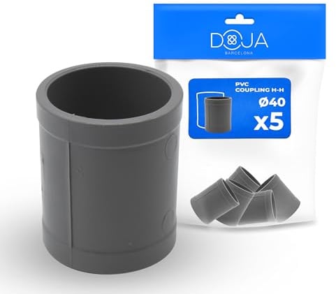 DOJA Barcelona Tubo Manicotto PVC - Ø 40mm - Pack 5 - Facile Installazione - Resistente - Progettato per Connessione di Condotti Usando Colla - Raccordo Femminile in Polivinilcloruro