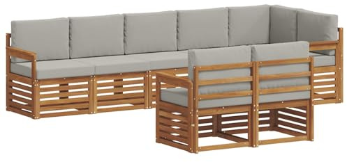 vidaXL Sofagarnituren 8 pcs Natürlich und Hellgrau Massivholz Akazie, Garten-Sitzgarnitur, modernes Lounge-Set, pflegeleichtes Gartenmöbel, gemütliche Terrassen-Sitzgelegenheit