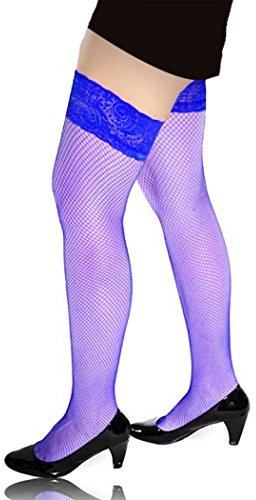 PrettyLoveHose Calze autoreggenti con pizzo, colore: Nero/Rosso/Bianco/Rosa fluo/Giallo fluo/Rosa fucsia/Verde fluo/Blu/Viola/Beige/Arancione/Marrone blu royal Taglia unica